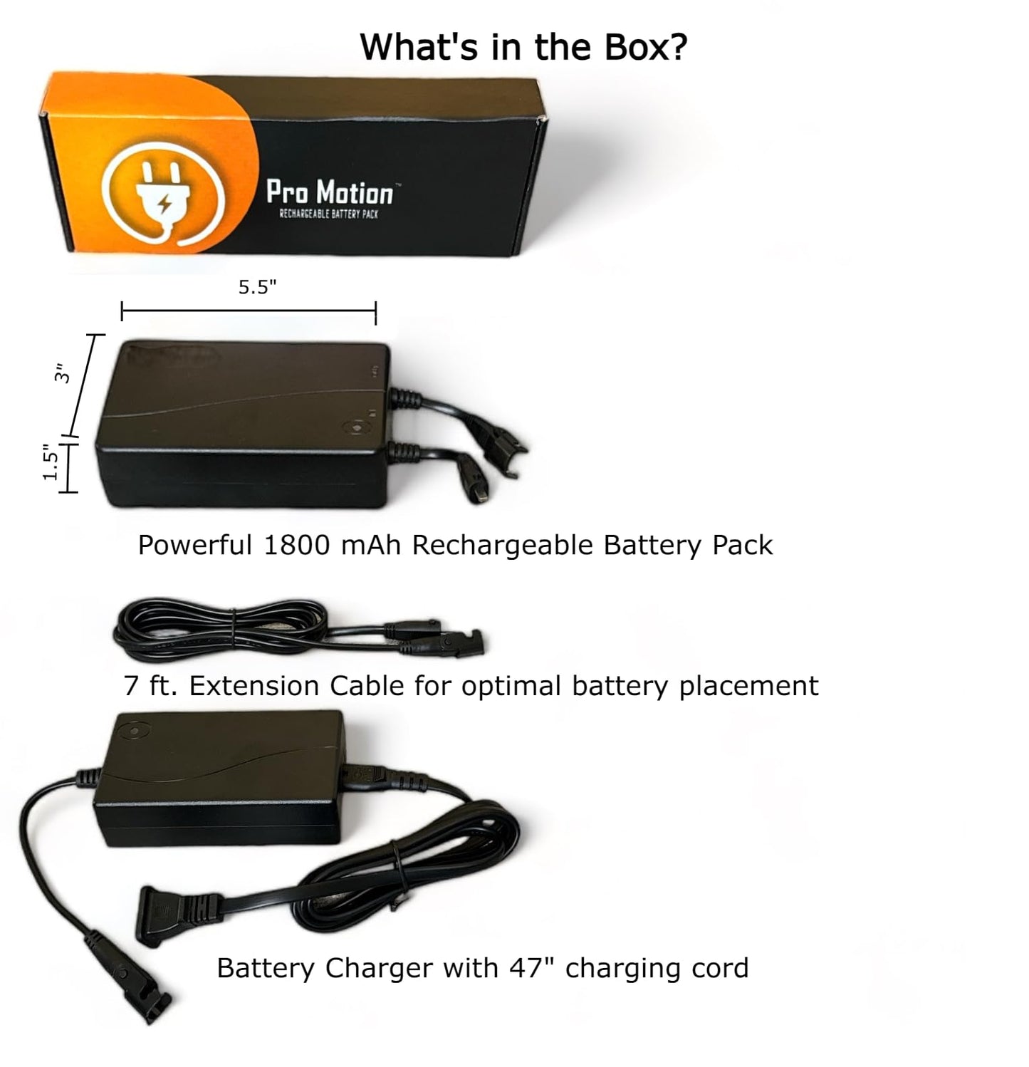 Pro Motion 1800 mAh Rechargeable Battery Pack Kit with Charger for Sofa, Couch, Sectional, Recliner. Battery Charger Included.